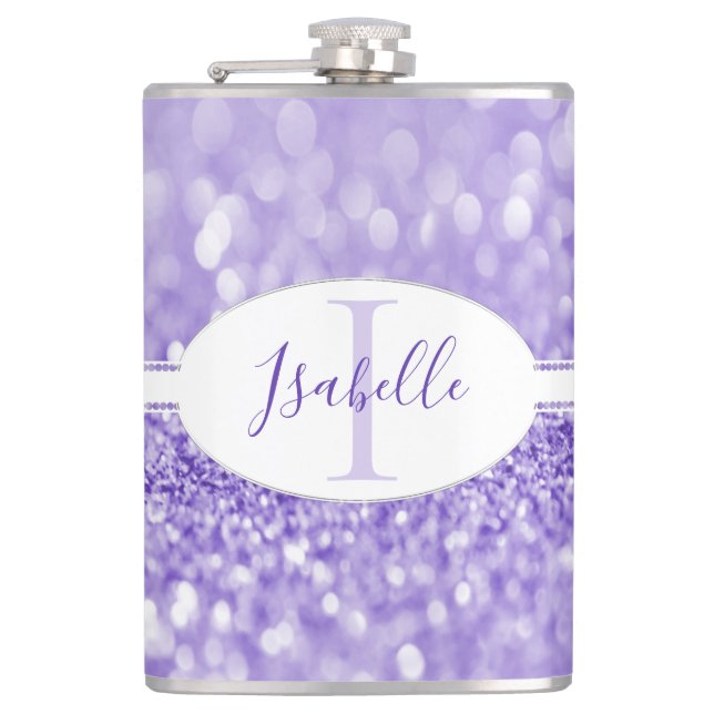Purple Glitter Personalise Flask (Front)