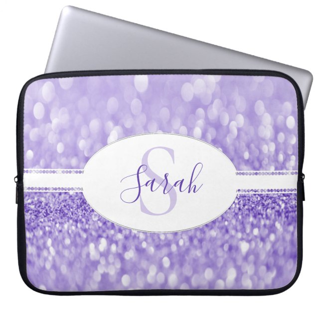 Purple Glitter Personalise Laptop Sleeve (Front)