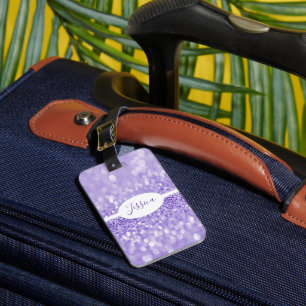 Purple Glitter Personalise Luggage Tag