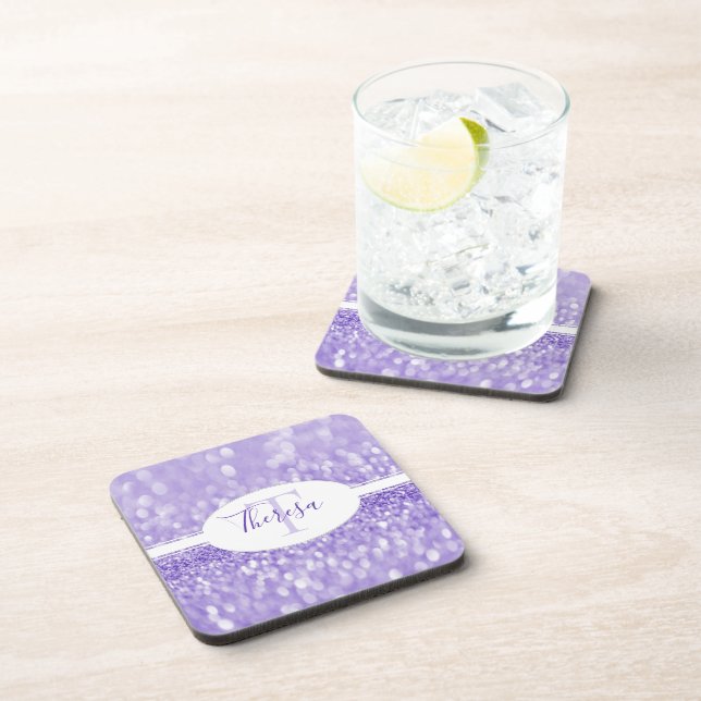 Purple Glitter Personalise Plastic Coaster (Right Side)