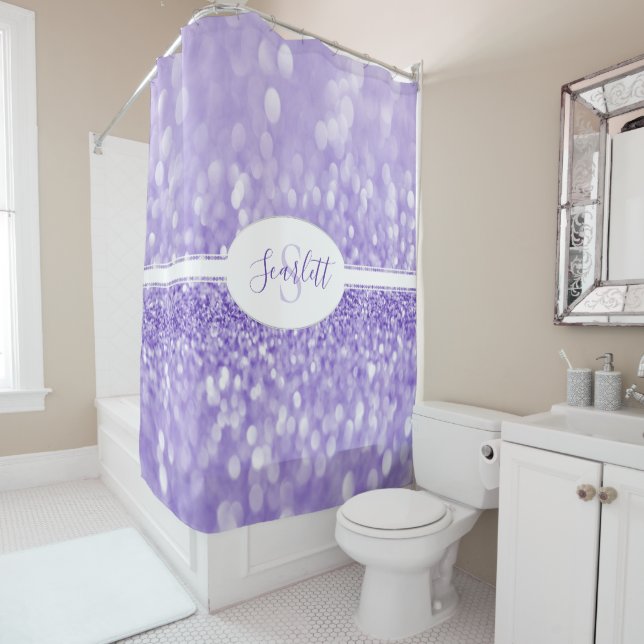 Purple Glitter Personalise Shower Curtain (In Situ)