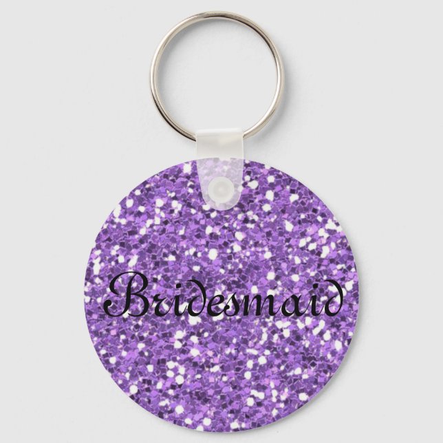 Purple Glitter Personalised Bridesmaid Keychain (Front)