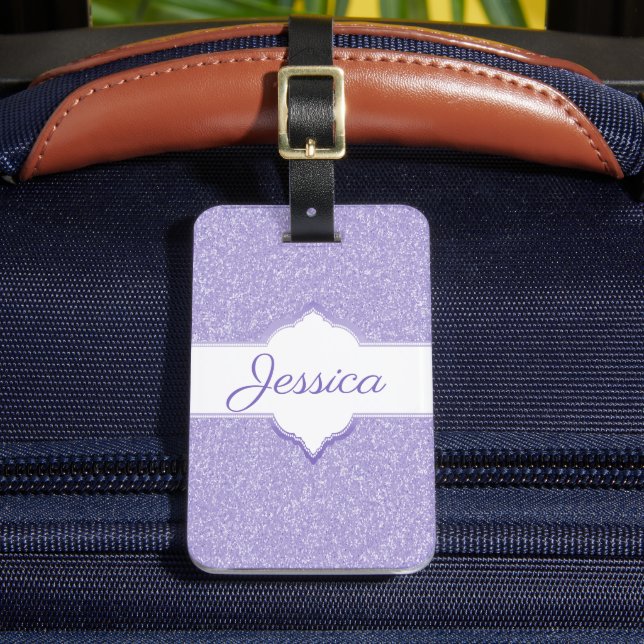 Purple Glitter Personalised Luggage Tag (Front Insitu 2)