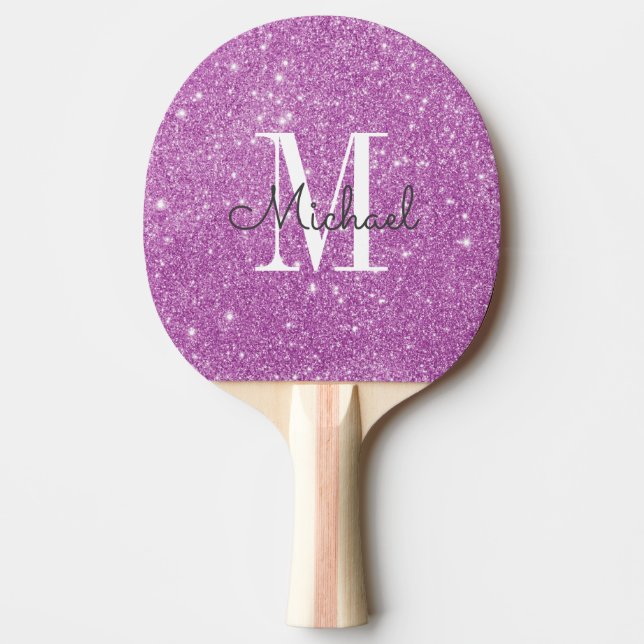 Purple Glitter Personalised Name Ping Pong Paddle (Front)