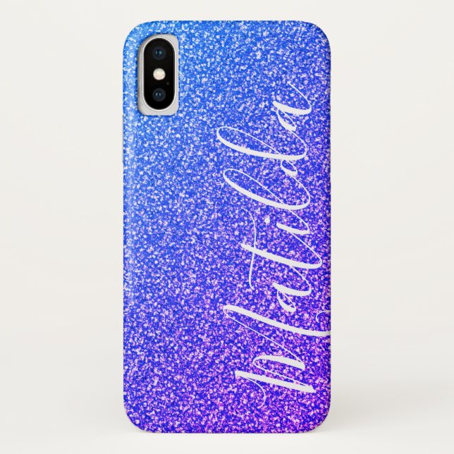Purple Glitter Personalised Name Script Case-Mate iPhone Case (Back)
