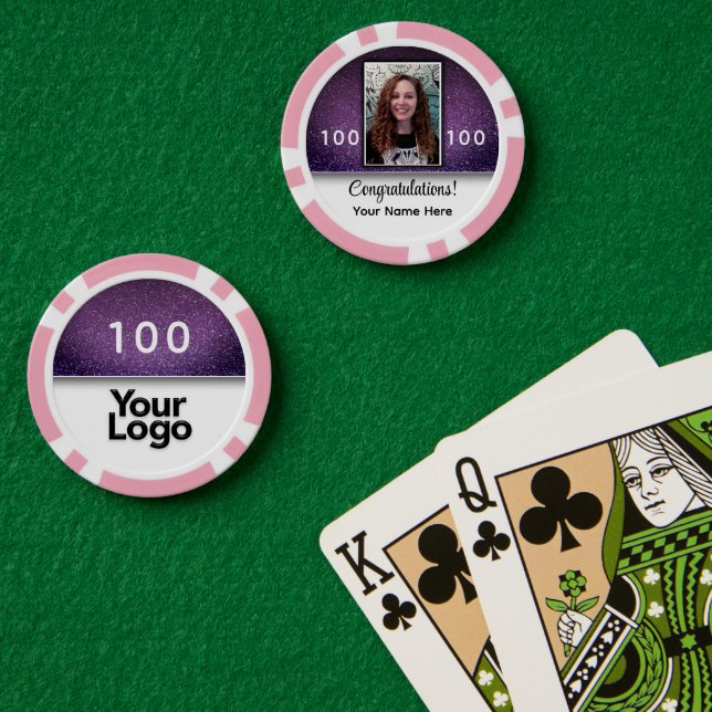 Purple Glitter Photo Congratulations Company Logo  Poker Chips (Poker Table (Double))