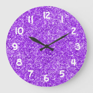 Purple Glitter Photo Large Clock