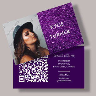 Purple Glitter   Photo   QR Code   Social Media  Business Card