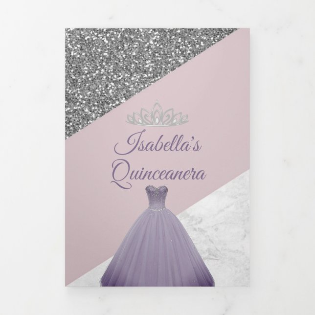Purple Glitter Photo Quinceanera Trifold (Cover)