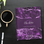 Purple glitter pink agate marble monogram 2025 planner<br><div class="desc">A deep purple and pink agate,  marble stone background with faux glitter.  Personalise and add your monogram initals,  name and a year.</div>