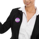 Purple glitter pink custom holographic name tag 3 cm round badge<br><div class="desc">A rainbow,  unicorn colored holographic background. Decorated with pink and purple faux glitter drips,  paint dripping look.  Personalize and add a name,  written with a girly modern hand lettered style script.   Purple colored letters.</div>