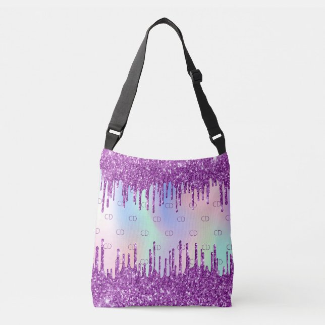 Purple glitter pink holographic monogram crossbody bag (Front)
