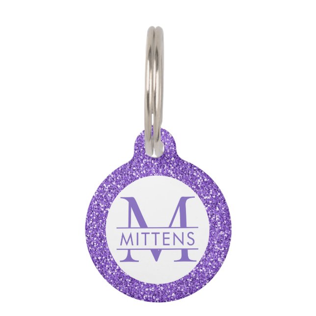Purple Glitter Pink Sparkle Pretty Girly Pet Tag (Front)