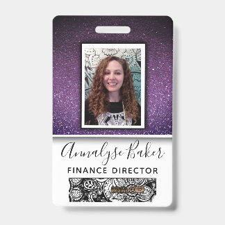 Purple Glitter Professional CNA Nurse Photo Name ID Badge