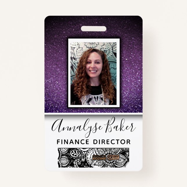 Purple Glitter Professional CNA Nurse Photo Name ID Badge (Front)