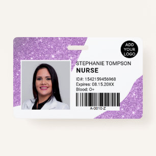Purple glitter professional nurse photo logo code ID badge