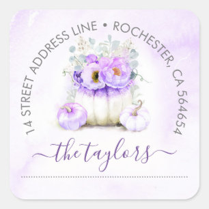 Purple Glitter Pumpkin Fall Party Address Square Sticker