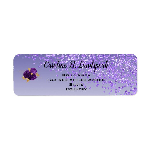 Purple Glitter, Purple & Gold Roses Sweet 16 (Front)