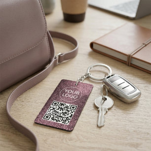 Purple Glitter QR Code Business Card Your Logo     Key Ring