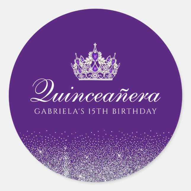 Purple Glitter Quinceanera Classic Round Sticker (Front)