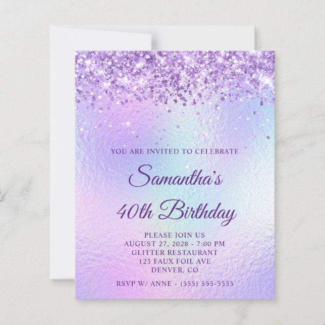 Purple Glitter Rainbow Iridescent 40th Birthday (Front)