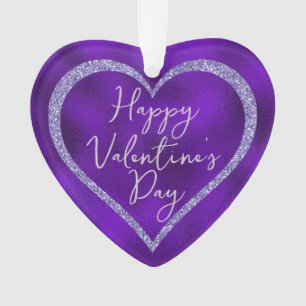Purple Glitter Romantic Script Valentine's Day Ornament
