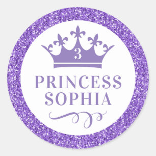 Purple Glitter Royal Princess Favour Sticker Label