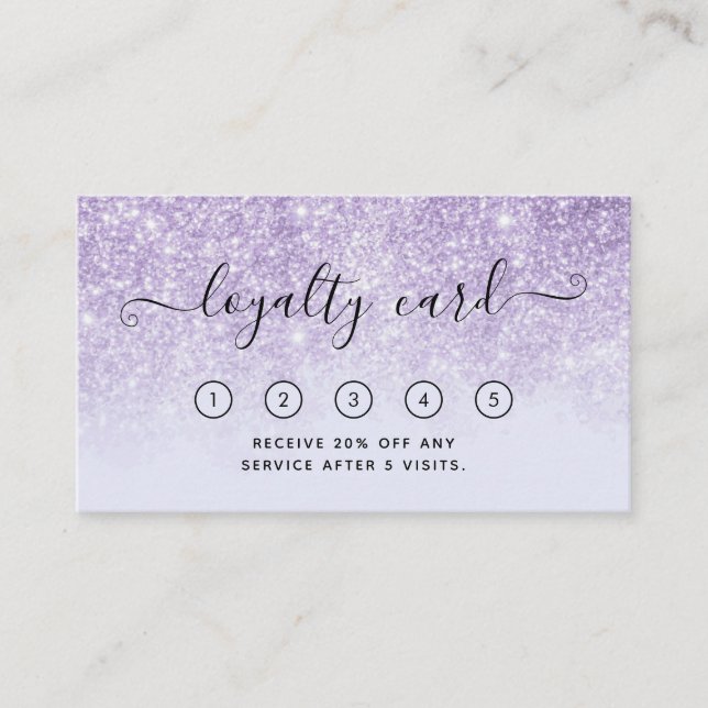 Purple Glitter Salon Spa Loyalty Card with Logo (Front)