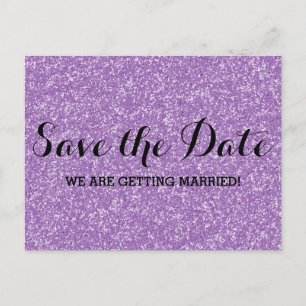 Purple Glitter Save the Date Postcard