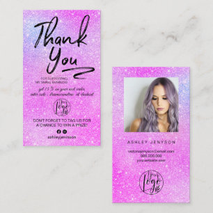 Purple glitter script photo logo order thank you business card
