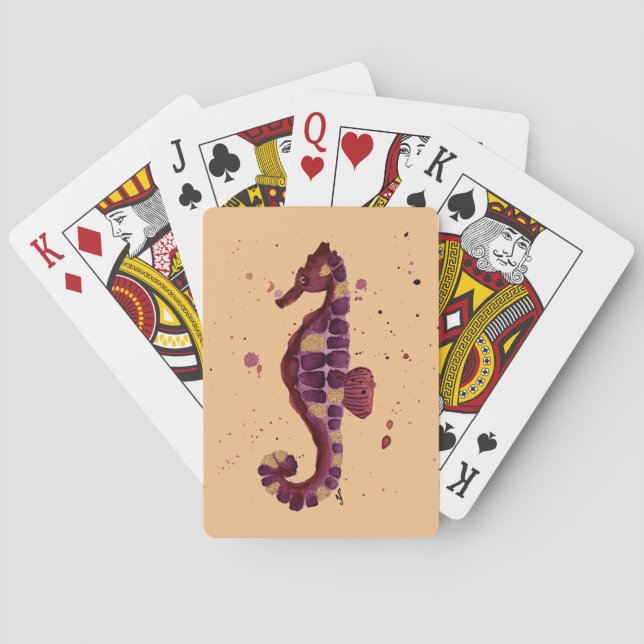 Purple Glitter Seahorse Playing Cards (Back)