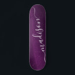 Purple Glitter Shimmer Custom Personalised Name Skateboard<br><div class="desc">Purple Glitter Shimmer Custom Personalised Name Skateboard features a modern purple glitter shimmer with your personalised name in the centre. Designed by ©Evco Studio www.zazzle.com/store/evcostudio</div>