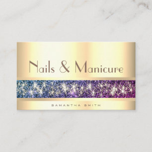 Purple Glitter Shimmer Event Planner Gold Nail Business Card