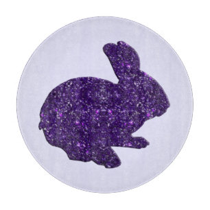 Purple Glitter Silhouette Bunny Cutting Board