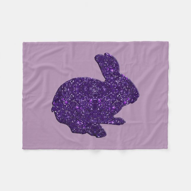 Purple Glitter Silhouette Bunny Fleece Blanket (Front (Horizontal))