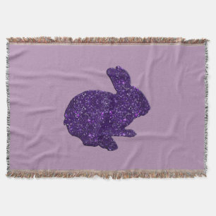 Purple Glitter Silhouette Bunny Throw Blanket