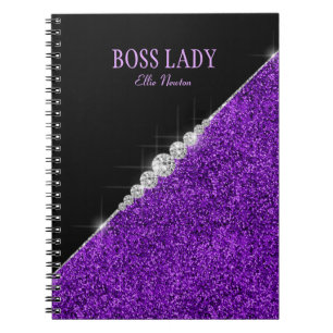 Purple Glitter Silver Diamonds Personalized Notebook