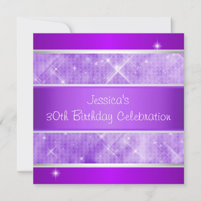 Purple Glitter Silver Lights 30th Birthday Party Invitation (Front)