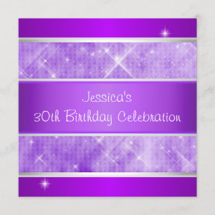 Purple Glitter Silver Lights 30th Birthday Party Invitation