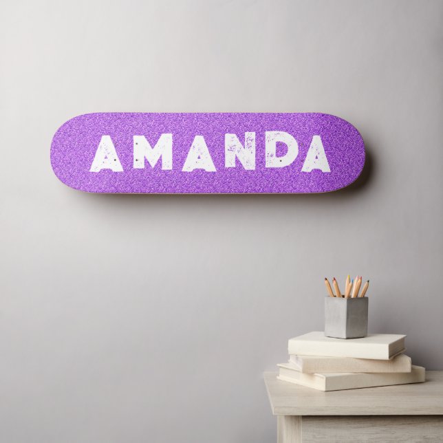 Purple Glitter skateboard grunge personalised name (Wall Art (Horz))