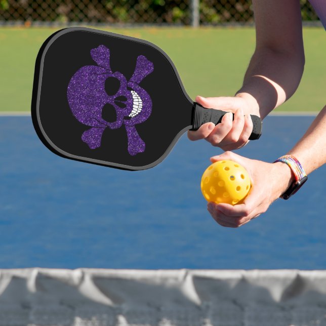Purple Glitter Skull And Crossbones Pickleball Paddle (Insitu)