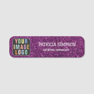 Purple Glitter Sparkle: Add Your Logo, Name, Title Name Tag