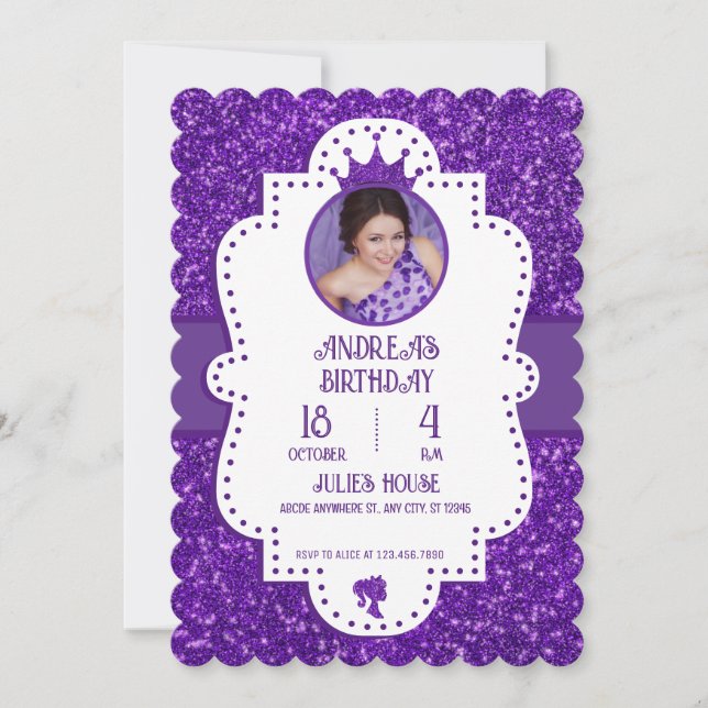 Purple glitter sparkle birthday  invitation (Front)
