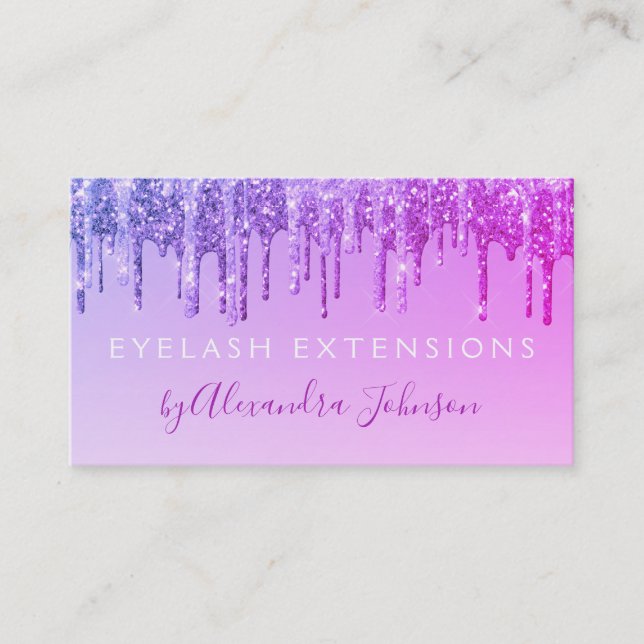 Purple Glitter Sparkle Eyelash Extensions Business Card (Front)