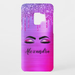Purple Glitter Sparkle Eyelashes Monogram Name Case-Mate Samsung Galaxy S9 Case<br><div class="desc">Purple Faux Foil Metallic Sparkle Glitter Brushed Metal Monogram Name and Initial Eyelashes (Lashes),  Eyelash Extensions and Eyes Makeup Phone Case. The phone case makes the perfect sweet 16 birthday,  wedding,  bridal shower,  anniversary,  baby shower or bachelorette party gift for someone looking for a trendy cool style.</div>