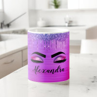 Purple Glitter Sparkle Eyelashes Monogram Name