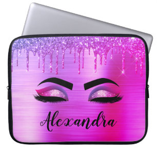 Purple Glitter Sparkle Eyelashes Monogram Name Laptop Sleeve