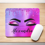 Purple Glitter Sparkle Eyelashes Monogram Name Mouse Mat<br><div class="desc">Purple Faux Foil Metallic Sparkle Glitter Brushed Metal Monogram Name and Initial Eyelashes (Lashes),  Eyelash Extensions and Eyes Computer Mousepad (mouse pad). The design makes the perfect sweet 16 birthday,  wedding,  bridal shower,  anniversary,  baby shower or bachelorette party gift for someone looking for a trendy cool style.</div>