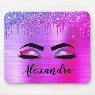 Purple Glitter Sparkle Eyelashes Monogram Name Mouse Mat