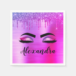 Purple Glitter Sparkle Eyelashes Monogram Name Napkin